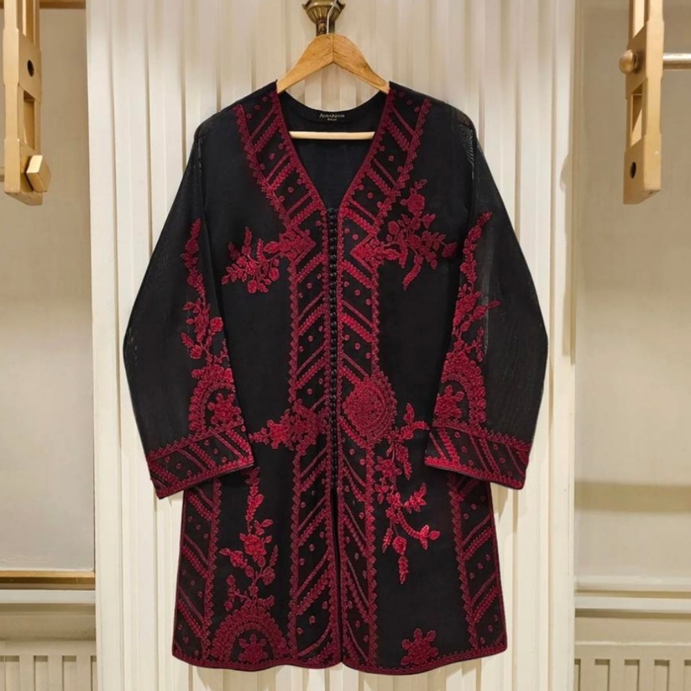 Agha Noor 2 Piece - Pure Cotton Net Embroidered Suit in Large Size.